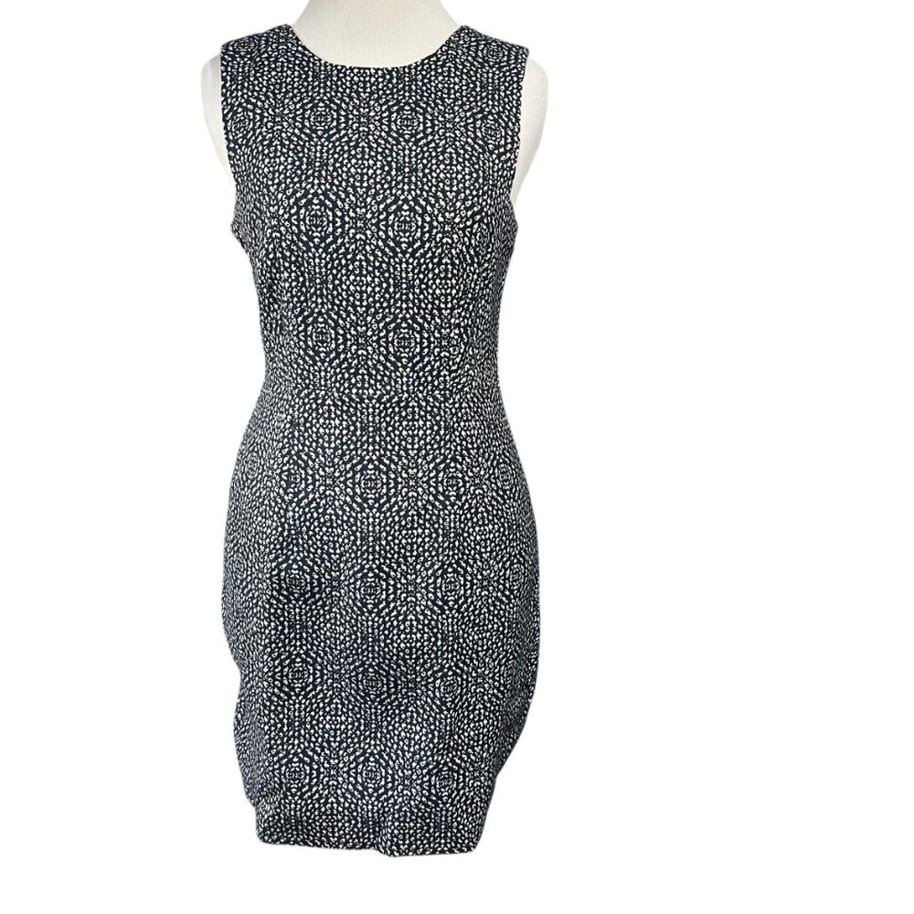 H&M 6 Tweed Sheath short Dress Navy Zip up Pockets casual office fall layer